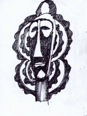 139. Дерев"яна голова - 1970,   папір, олівець, 21x28 cм.